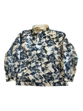 Vintage London Fog Jacket Mens Medium Blue White Floral AOP Print Windbreaker
